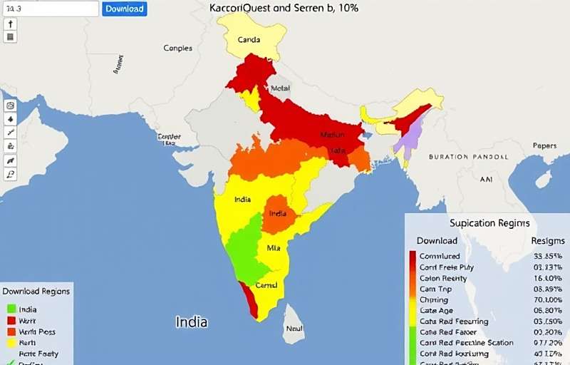 KachoriQuest Regional Popularity KachoriQuest download statistics showing a map of India with high download regions highlighted in different colors